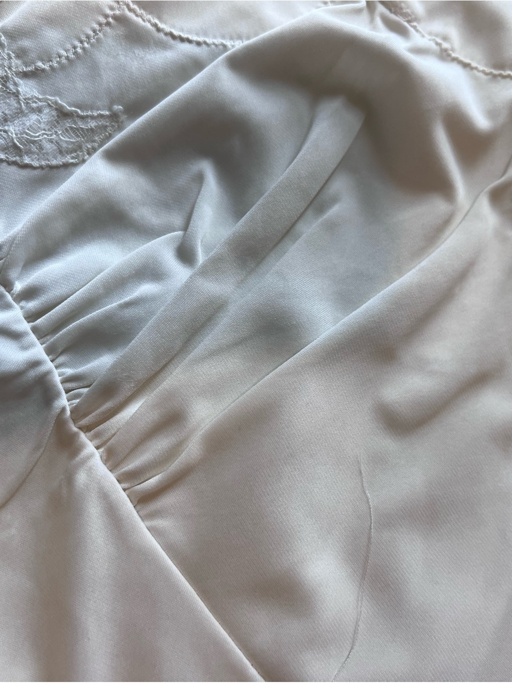 VTG Ivory White Full Slip Dress Floral Lace Embroidered Scallop Medium - Picture 13 of 13